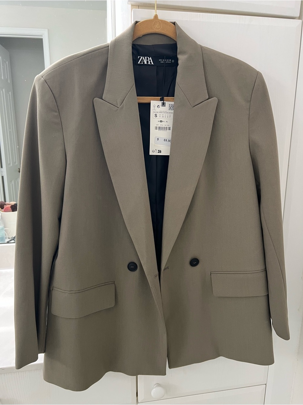ZARA Olive-Taupe Double-Breasted Blazer Size S
